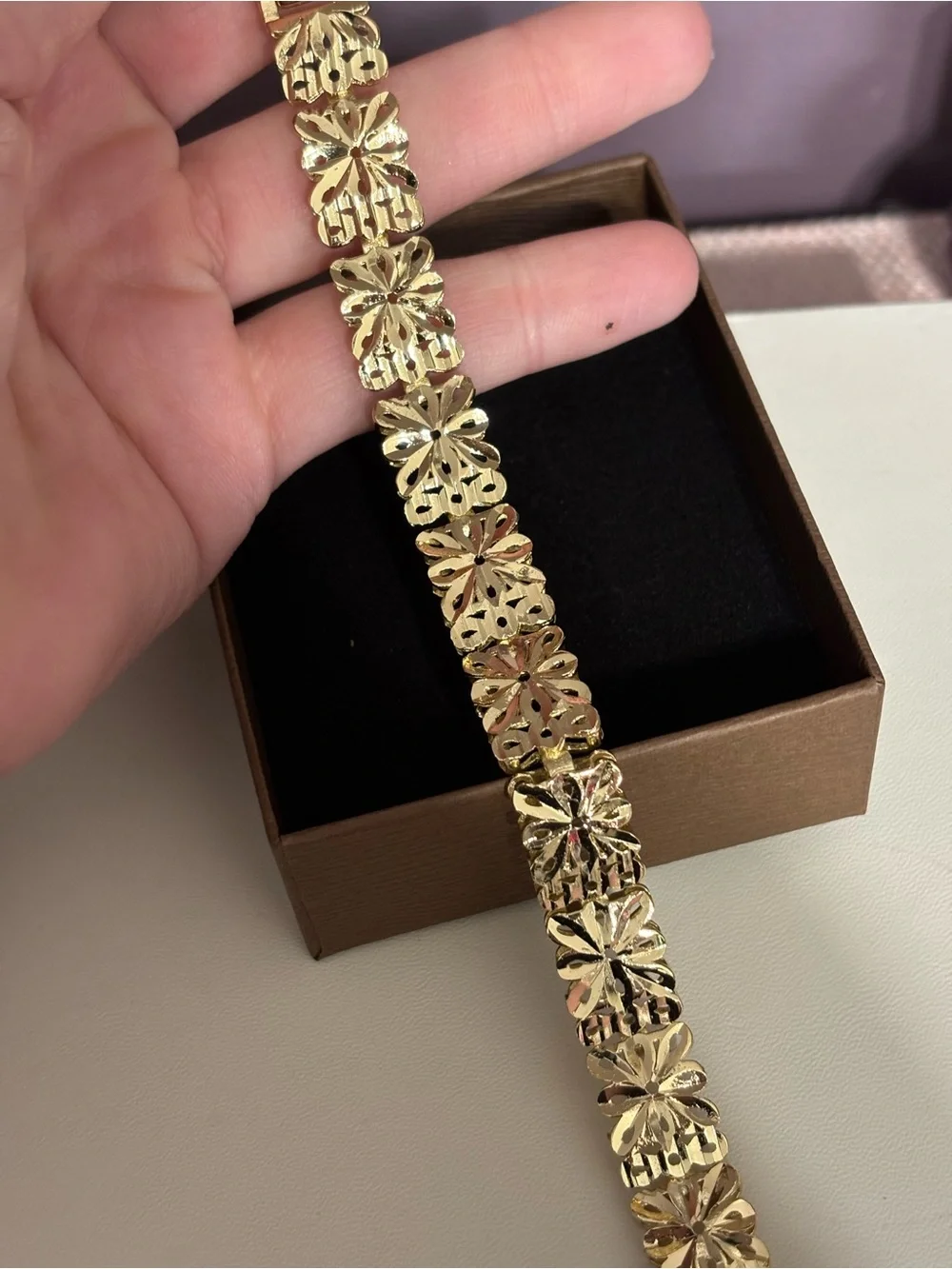 Gold Floral Link Bracelet for Women